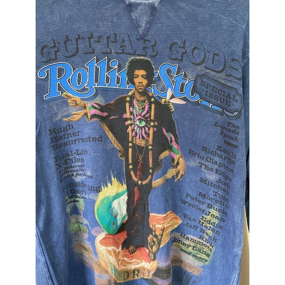 Vtg Jimi Hendrix Rolling Stone Guitar Gods Waffle Knit Long Sleeve Top S Blue - Picture 3 of 8